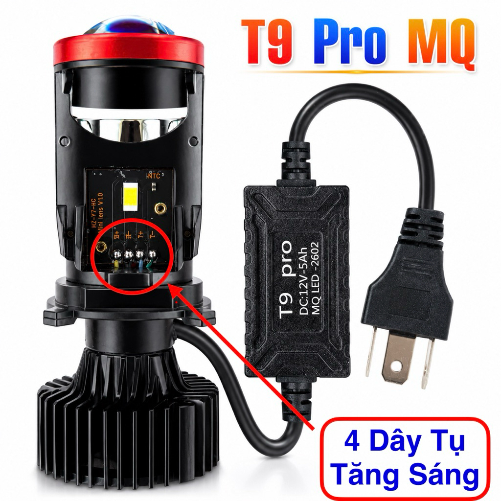 Đèn Pha Led Bi Cầu T9 Pro mQ – LED H4 ( Ko Lắp Điện Máy ) Cho Xe Máy R02