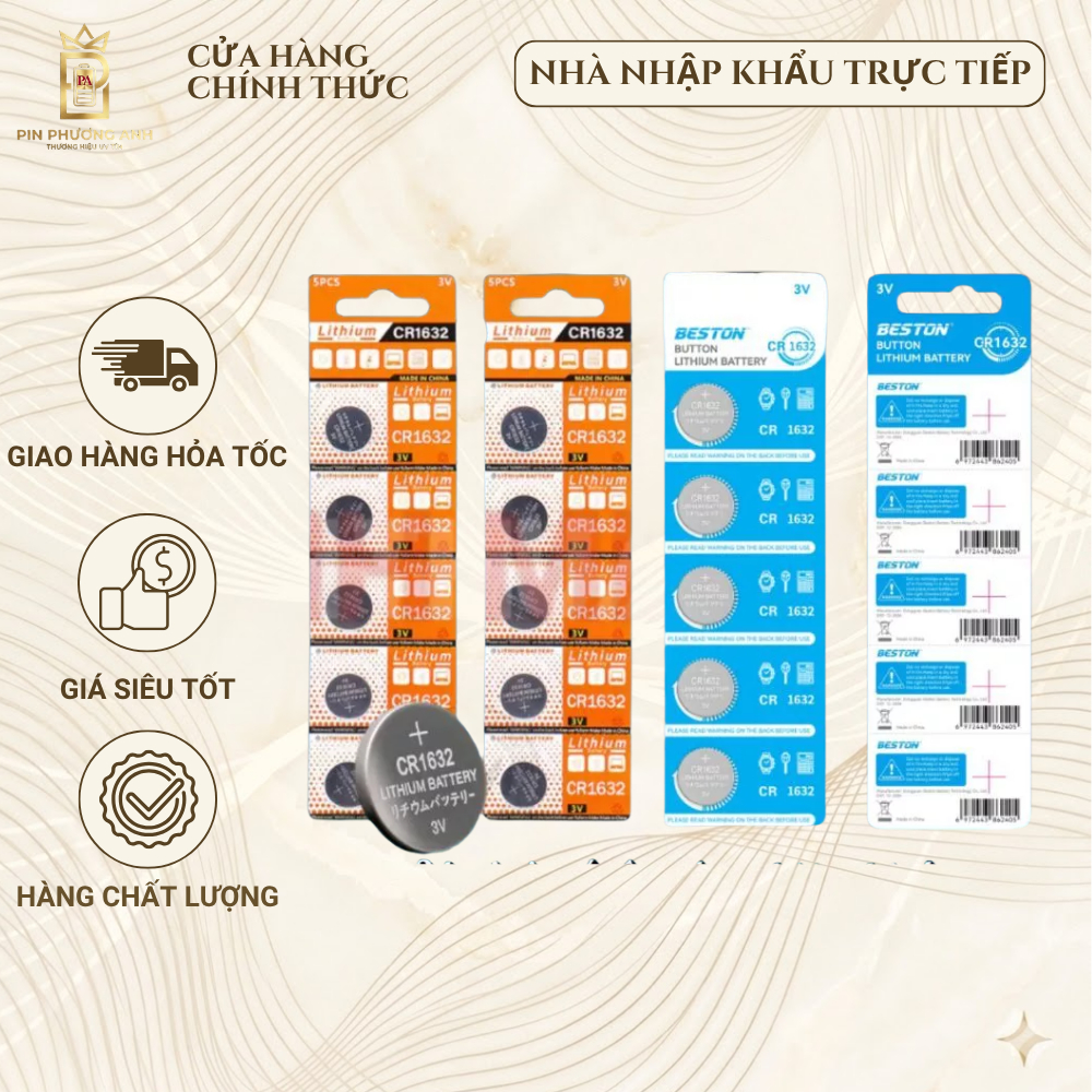 Vỉ 5 Pin Cúc áo CR1632 CR2032 3V pin chất lượng giá rẻ cho Cảm biến Áp xuất lốp Smartkey thiết bị y tế