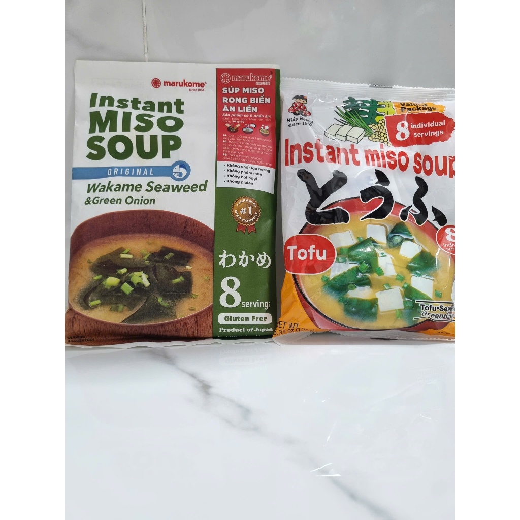 Súp Miso Nhật Bản - Rong Biển Wakame - Đậu Hũ - Canh Rong Biển Ăn Liền, 8 Phần Ăn/Gói