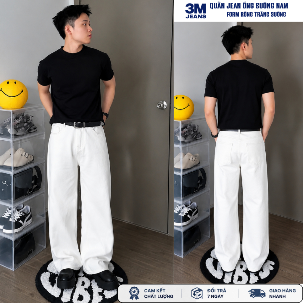 Quần Jean Nam Suông Form Rộng Cao Cấp, Quần Bò Nam Ống Suông Dài, Dáng Basic Hàn Quốc, Dễ Phối Đồ-KHMEN
