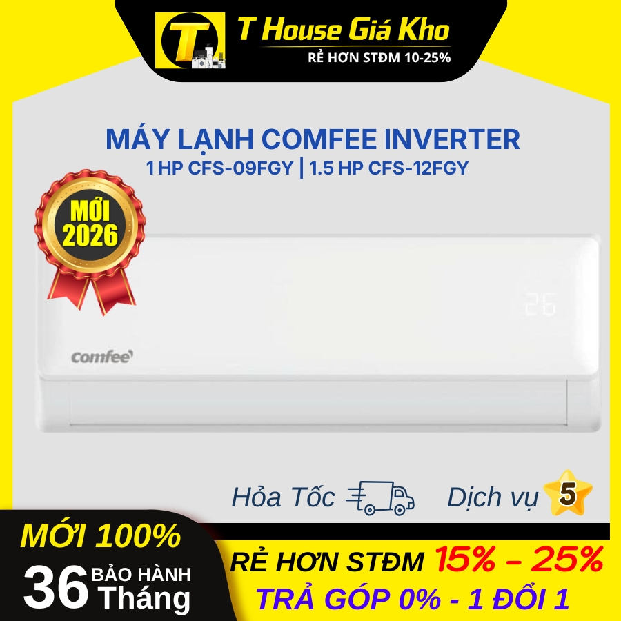 [Chính Hãng Mới 100%] Máy Lạnh Comfee 2026 1.5 HP CFS-12FGY | 1 HP CFS-09FGY Lạnh Nhanh Bền BH 36 Tháng