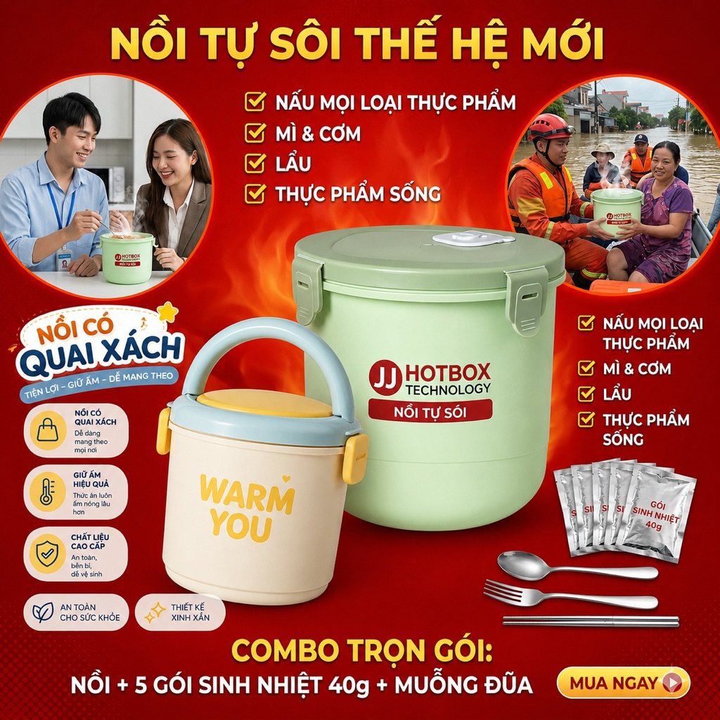 Nồi tự sôi inox 304 +5 gói tự sôi 40g(dung tích 1000ml)sinh viên ,văn phòng ,dự phòng thiên tai bão lũ