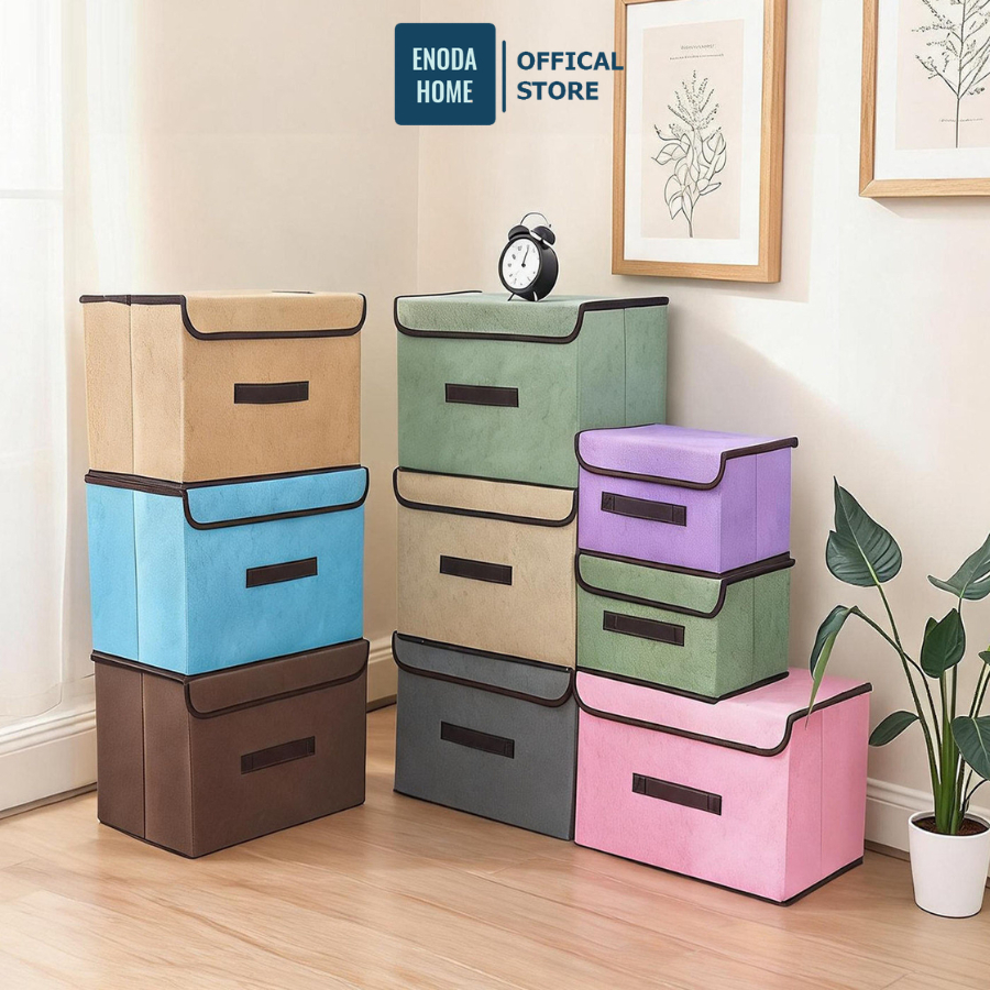 Hộp Vải Đựng Đồ Tiện Lợi Có Nắp ENODA HOME, Thùng Đựng Quần Áo, Đồ Chơi Gấp Gọn Bằng Vải Cứng Cáp HV005