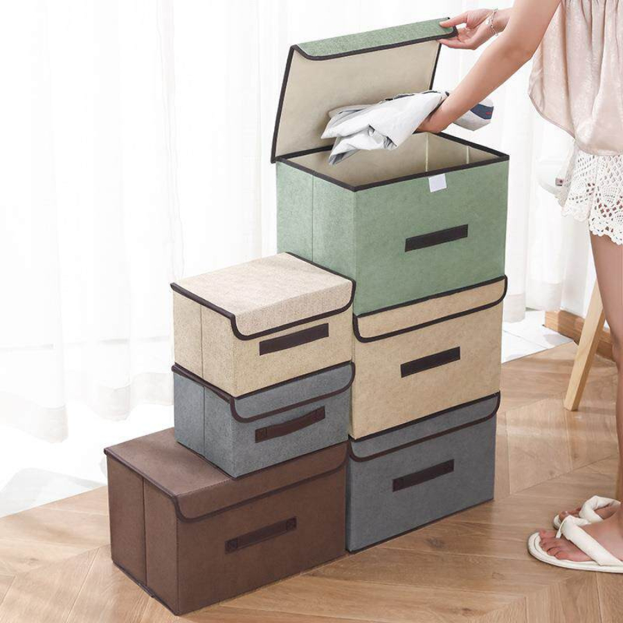 Hộp Vải Đựng Đồ Tiện Lợi Có Nắp ENODA HOME, Thùng Đựng Quần Áo, Đồ Chơi Gấp Gọn Bằng Vải Cứng Cáp HV005