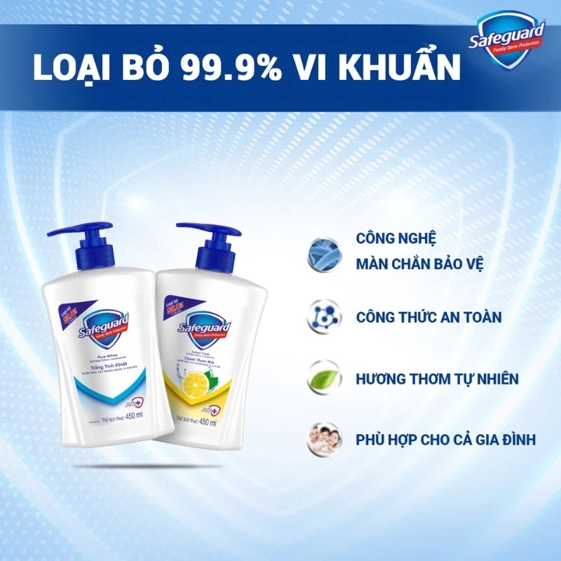 Combo 2 Sữa Tắm SAFEGUARD loại bỏ 99.9% Vi Khuẩn & Dịu Nhẹ Cho Da Trắng Tinh Khiết 720ml /chai - Thái Lan