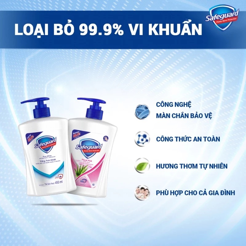 Combo 2 Sữa Tắm SAFEGUARD loại bỏ 99.9% Vi Khuẩn & Dịu Nhẹ Cho Da Trắng Tinh Khiết 720ml /chai - Thái Lan