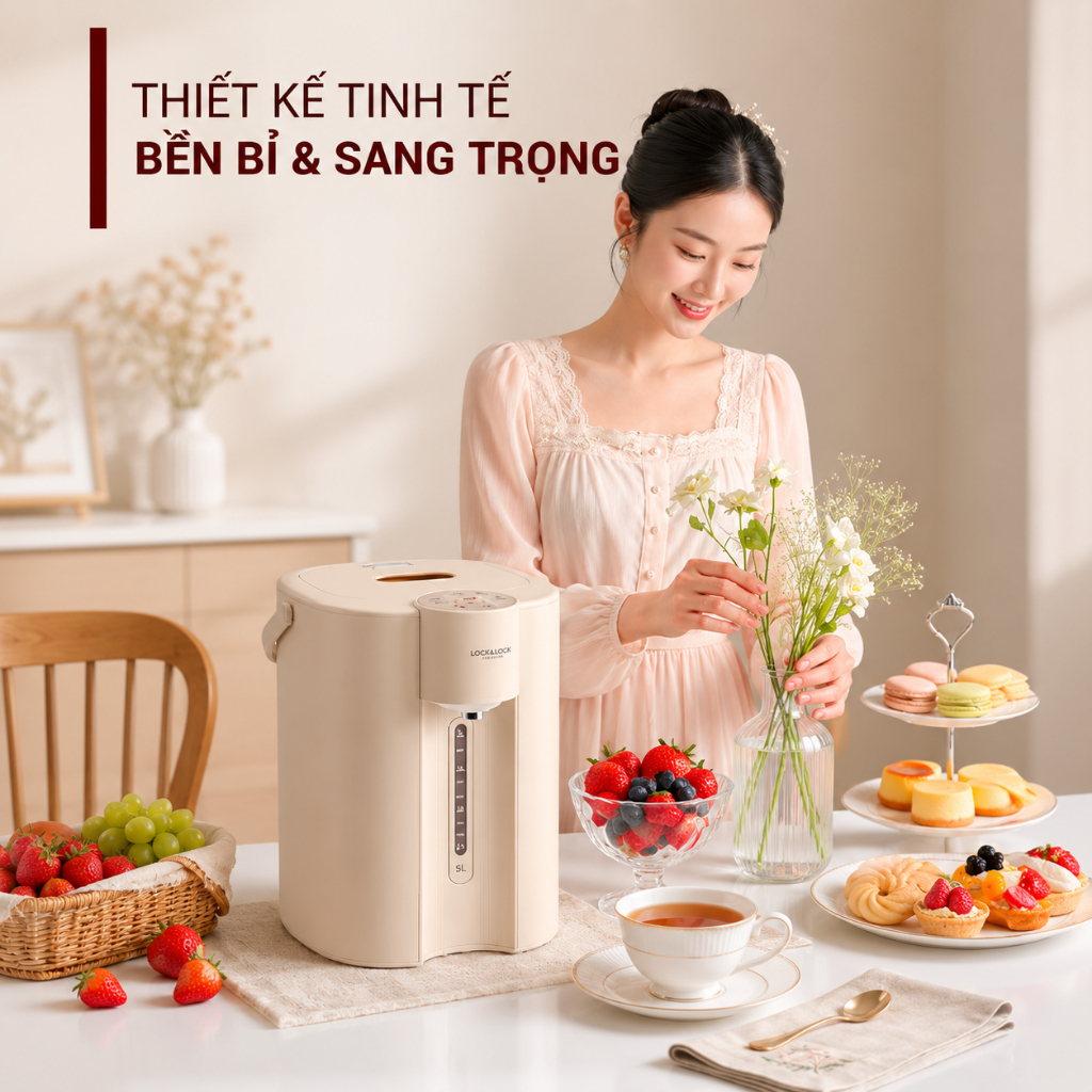 Bình Thủy Điện Lock&King LK1050 5L 1200W Đun Sôi Nhanh Giữ Ấm 48 Giờ Lõi Thủy Tinh Inox 304