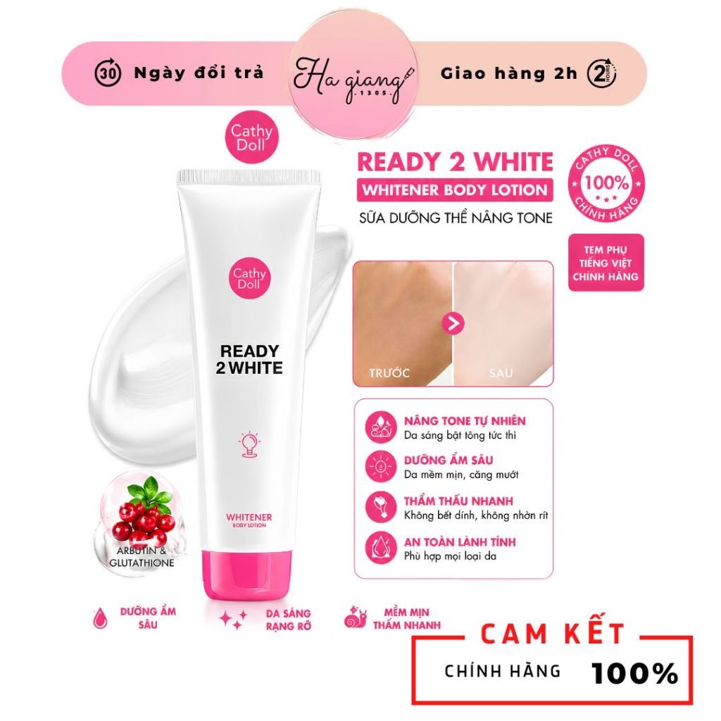 Sữa Dưỡng Thể Sáng Da Cathy Doll Ready 2 White Whitener Body Lotion, Kem Makeup Body nâng tone | BigBuy360 - bigbuy360.vn