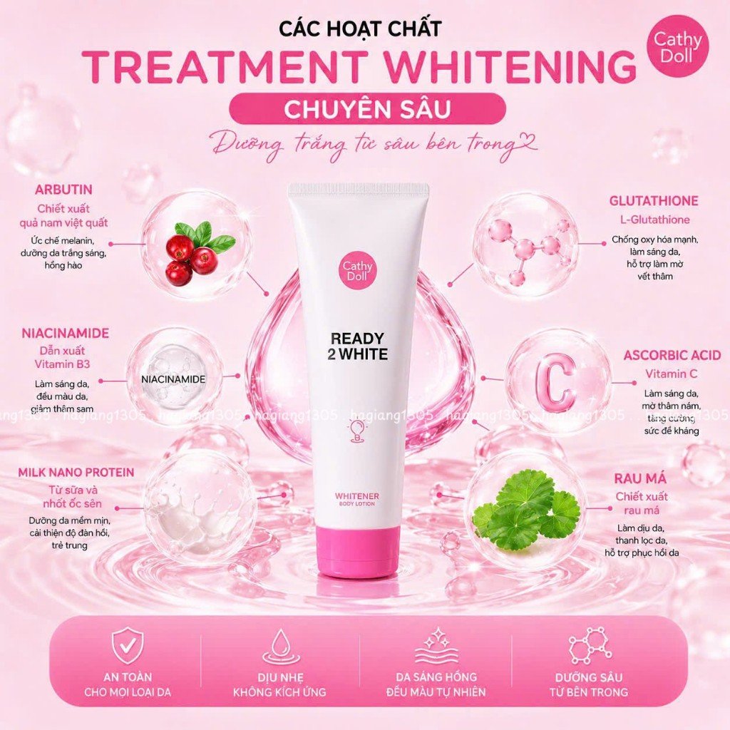 Sữa Dưỡng Thể Sáng Da Cathy Doll Ready 2 White Whitener Body Lotion, Kem Makeup Body nâng tone | BigBuy360 - bigbuy360.vn