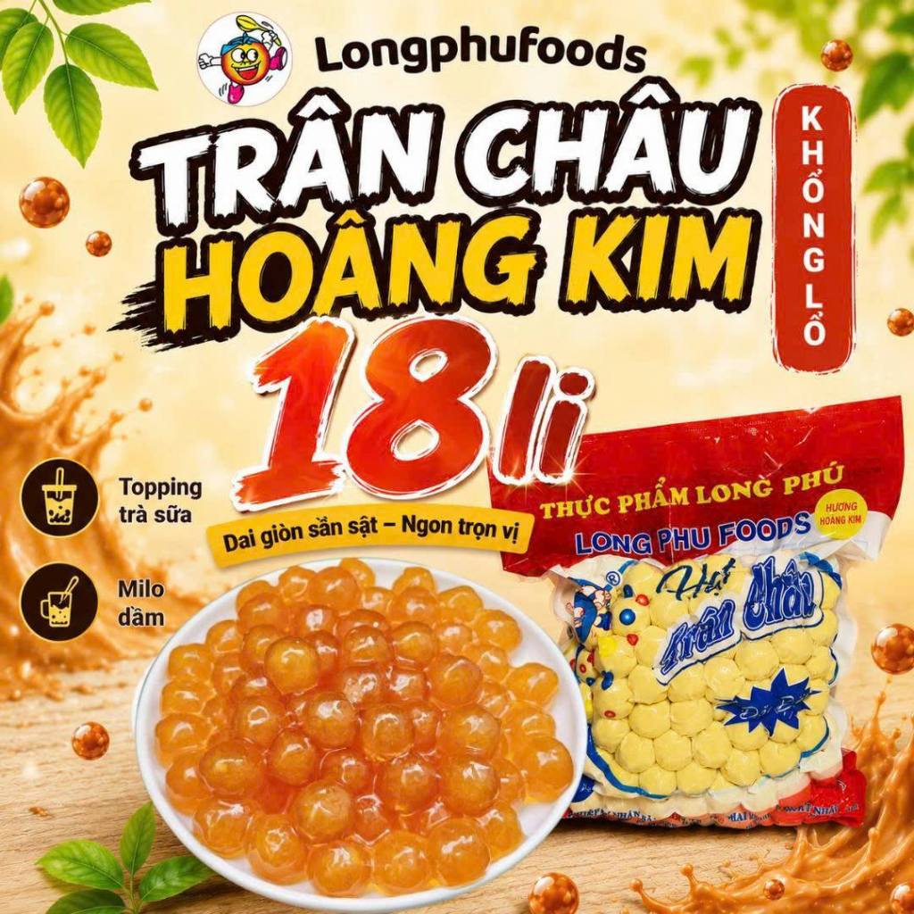 [THÙNG 20KG] Trân châu Hoàng Kim Khổng Lồ Long Phú - Chuyên Milo Dằm, Topping Trà Sữa, Trà Trái Cây