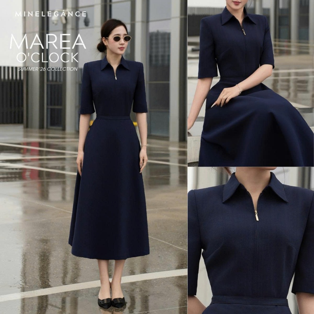 MINELEGÁNCE | VÁY XÒE CỔ ĐỨC DÁNG DÀI THANH LỊCH, CÔNG SỞ - MIN257