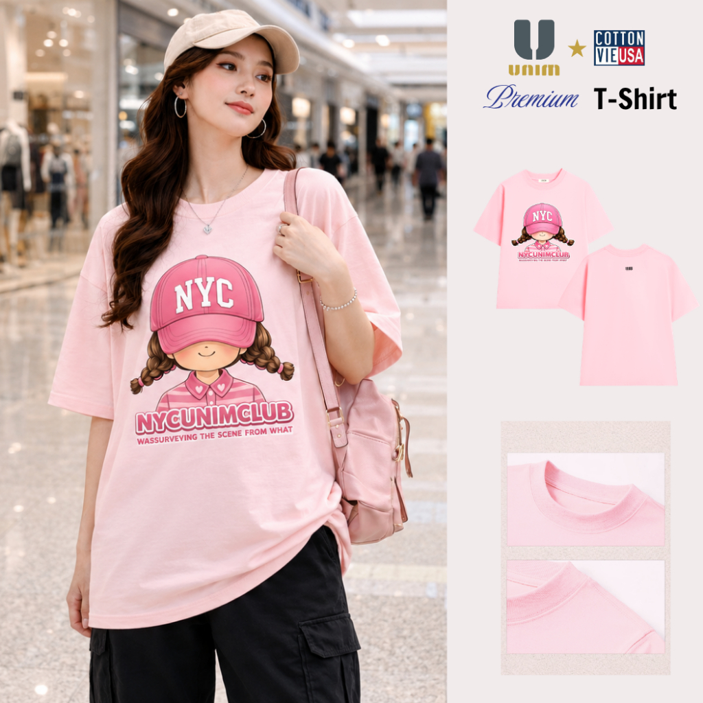 Áo Thun Cô Gái UNIMCLUB Đội Mũ Dễ Thương Chất Liệu Cotton Cao Cấp Form Rộng Co Giãn 2 Chiều