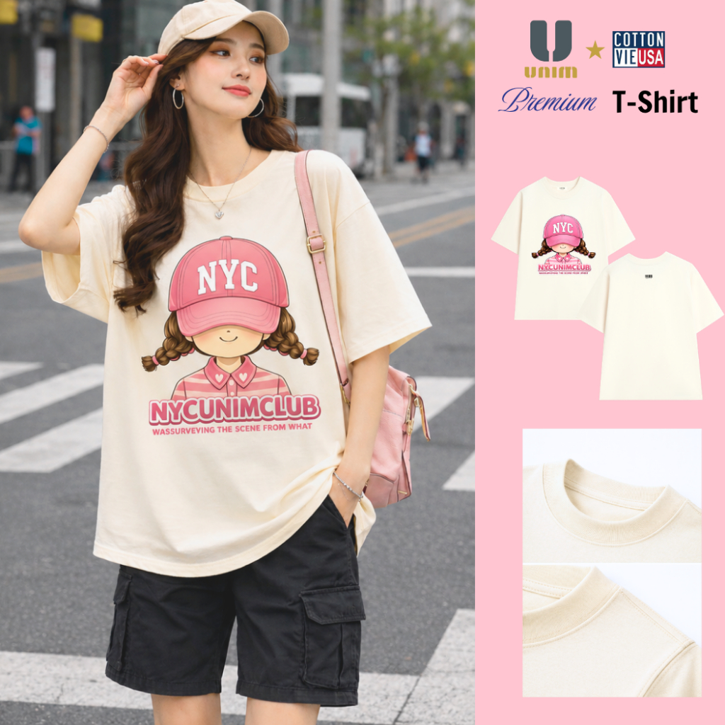 Áo Thun Cô Gái UNIMCLUB Đội Mũ Dễ Thương Chất Liệu Cotton Cao Cấp Form Rộng Co Giãn 2 Chiều
