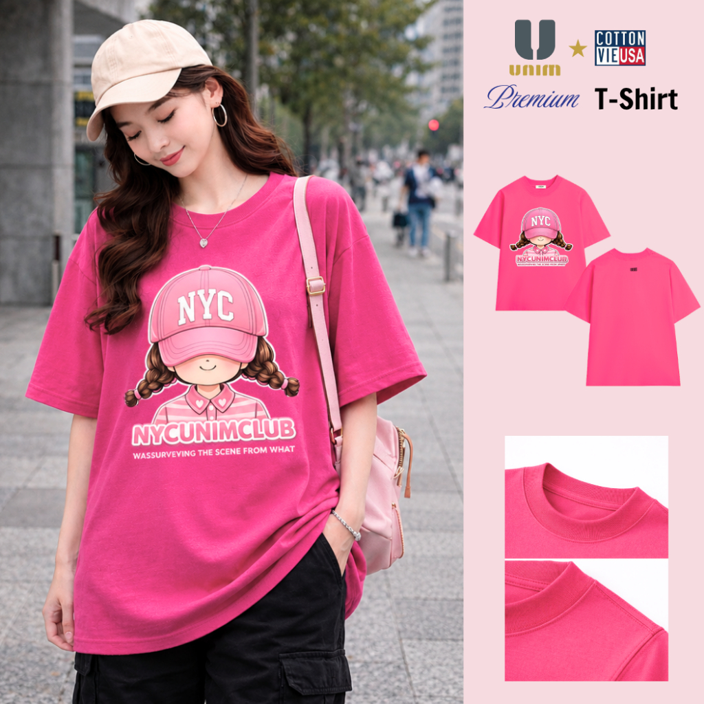 Áo Thun Cô Gái UNIMCLUB Đội Mũ Dễ Thương Chất Liệu Cotton Cao Cấp Form Rộng Co Giãn 2 Chiều