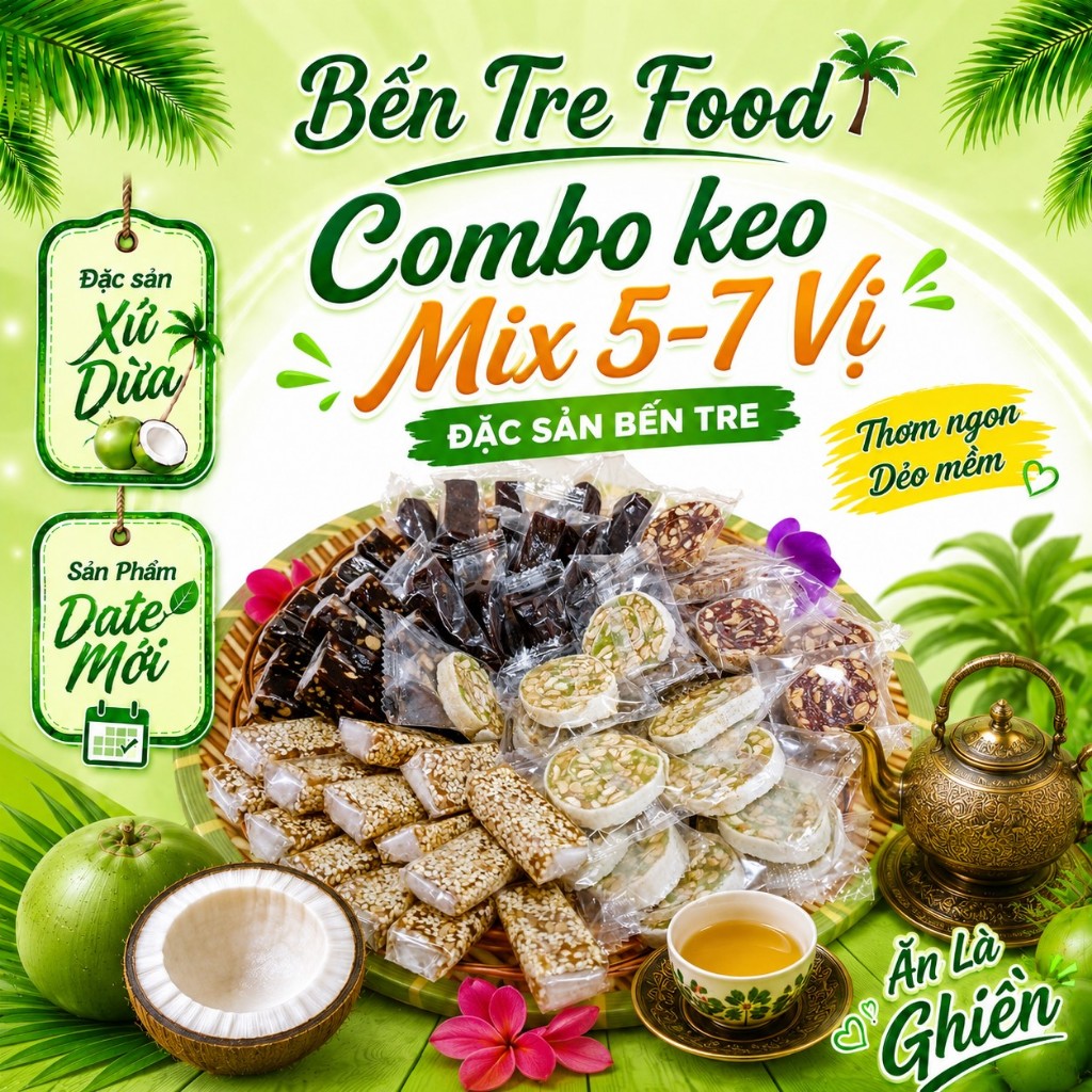 Kẹo chuối nhiều vị và dừa dứa đậu+ mè xửng 500g