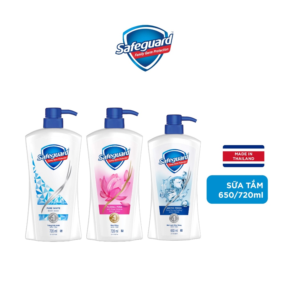 Sữa Tắm SAFEGUARD Sạch 99.9% Vi Khuẩn & Dịu Nhẹ Cho Da - Chai 650ml/720ml - Thái Lan