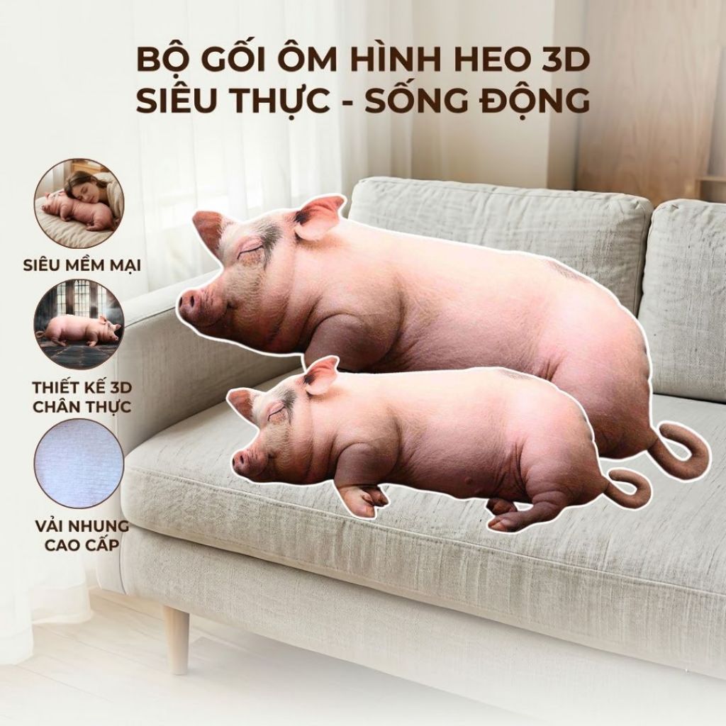 Gối Ôm Con Lợn,Heo 3D Như Thật, Gấu Bông Con Heo Ngủ Mềm Mại Chân Thực Quà Tặng Vui Vẻ Cho Người Thân