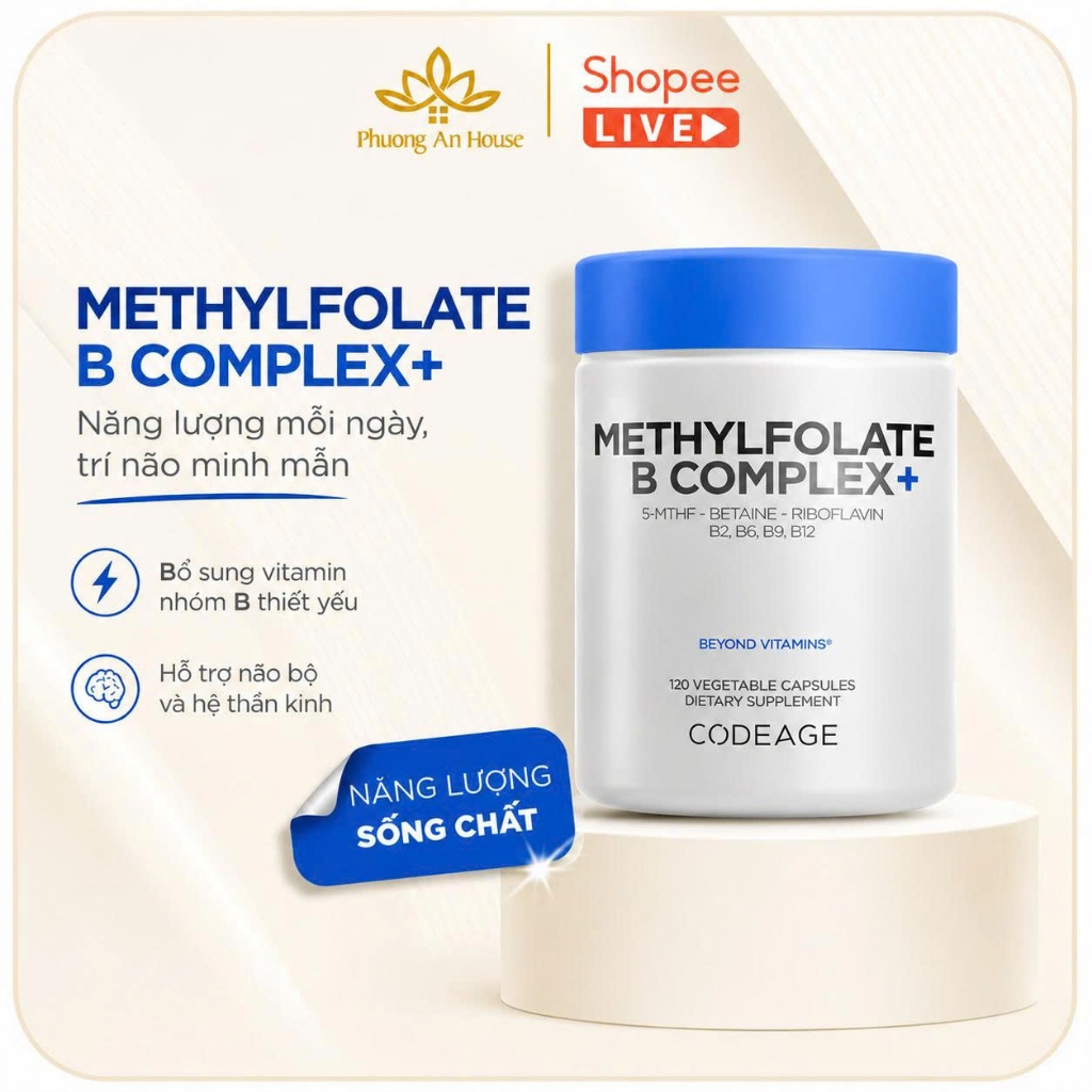 Viên uống bổ não tăng cường trí nhớ Codeage Methylfolate B Complex 120 Viên
