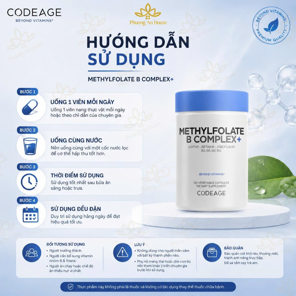 Viên uống bổ não tăng cường trí nhớ Codeage Methylfolate B Complex 120 Viên