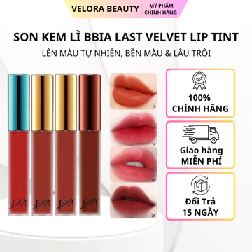 Son kem lì BBia Last Velvet Lip Tint chất son mịn nhẹ lâu trôi bền màu nhiều tông màu chính hãng