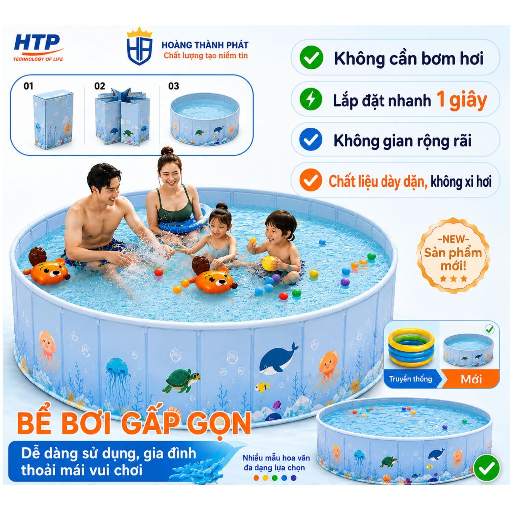 [TẶNG QÙA] Bể Bơi Gấp Gọn, Không Cần Bơm Hơi, Gấp Gọn Mở Nhanh, Chắc Chắn Tiện Lợi Cho Gia Đình