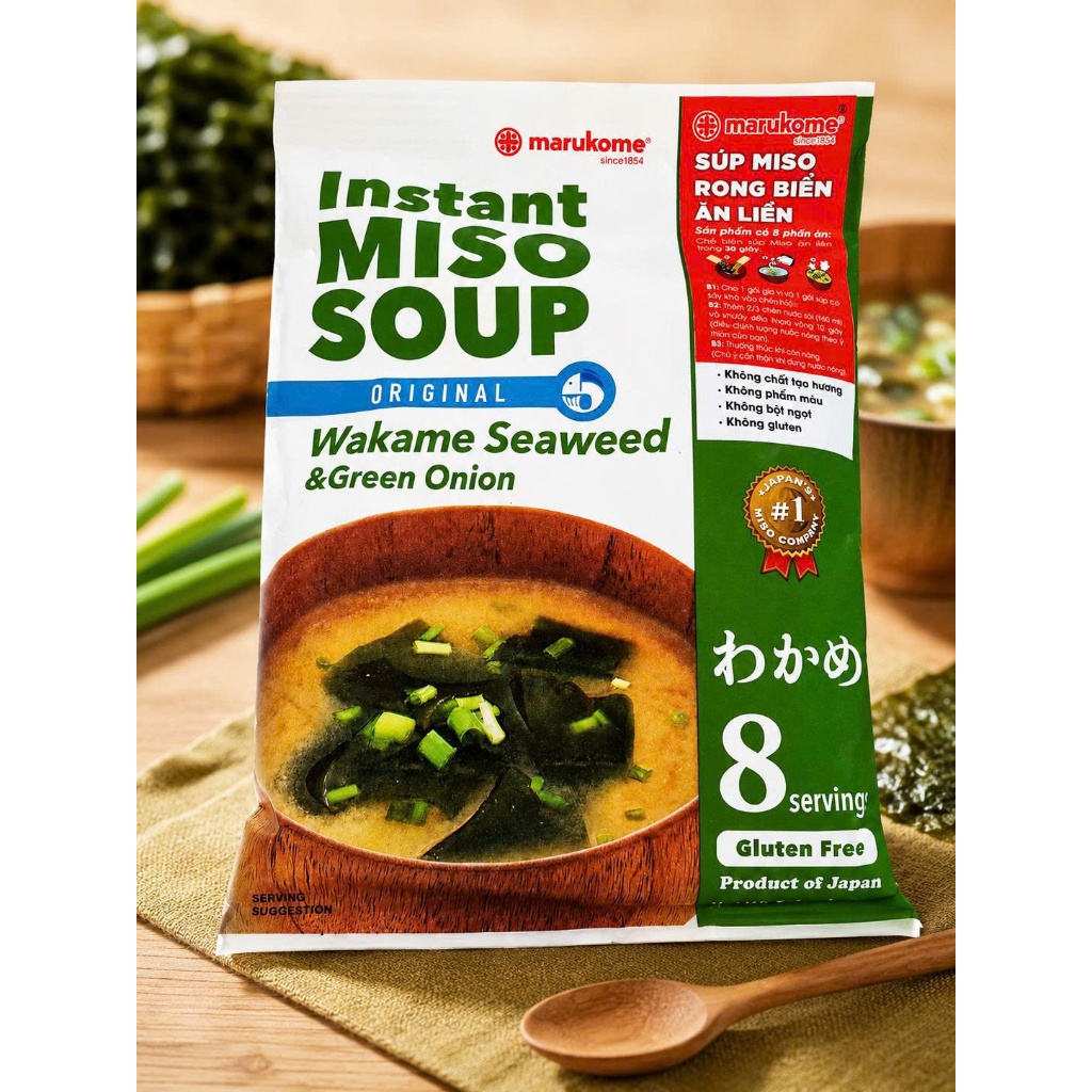 Súp Miso Nhật Bản - Rong Biển Wakame - Đậu Hũ - Canh Rong Biển Ăn Liền, 8 Phần Ăn/Gói