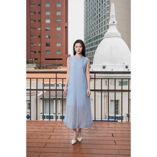 SWANLAKE | Váy Đầm Dài Dáng Suông Trơn Xẻ Tà Sát Nách Cổ Tròn Tơ Dập Ly Lót Cotton Có Túi D11719