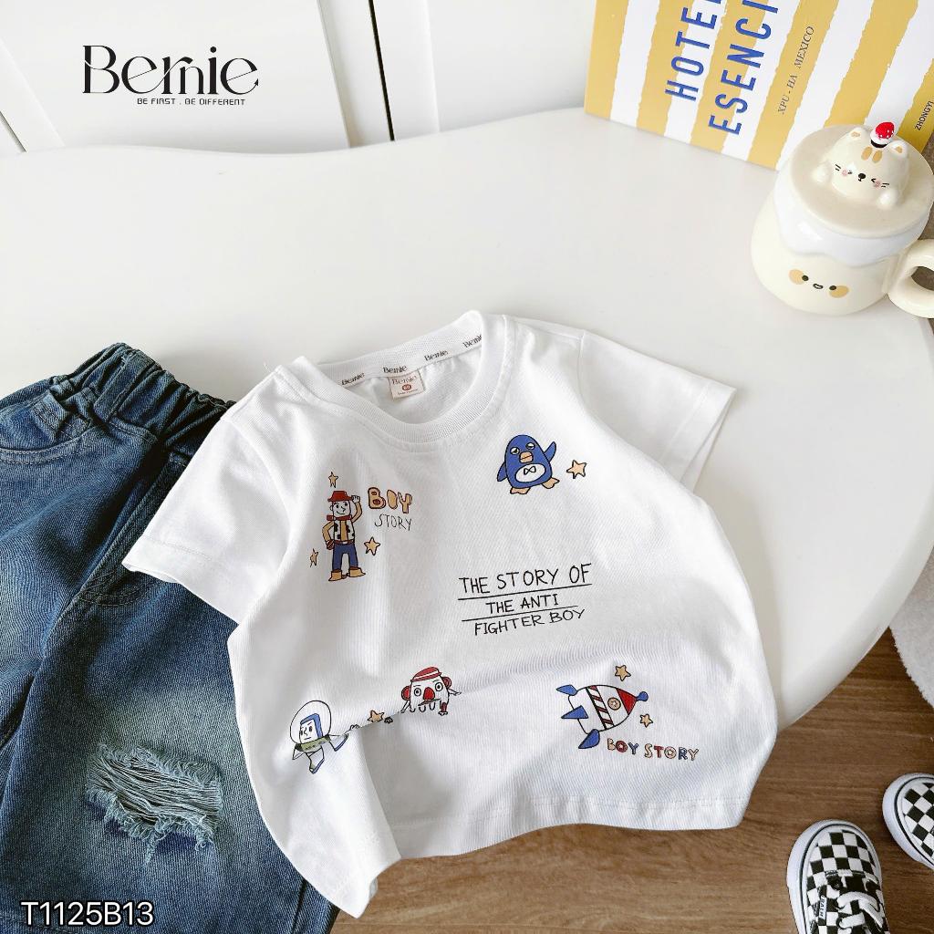 (Hãng Bernie)Bộ quần áo cộc tay BOY STORY vui nhộn họa tiết phi hành gia,áo cotton co giãn phối quần jean rách mềm mại