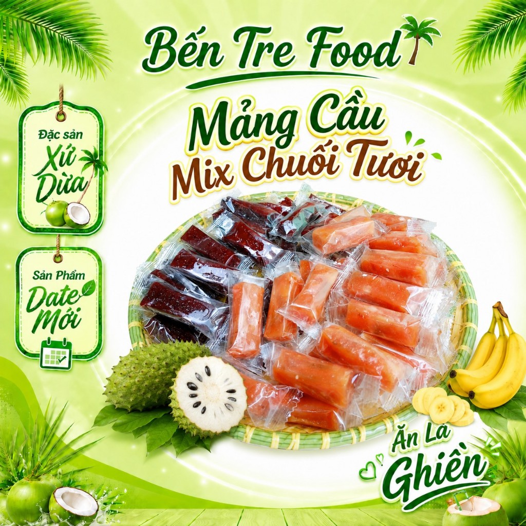 Kẹo Mảng Cầu Dừa Non và Chuối Tươi Nguyên Chất ít đường