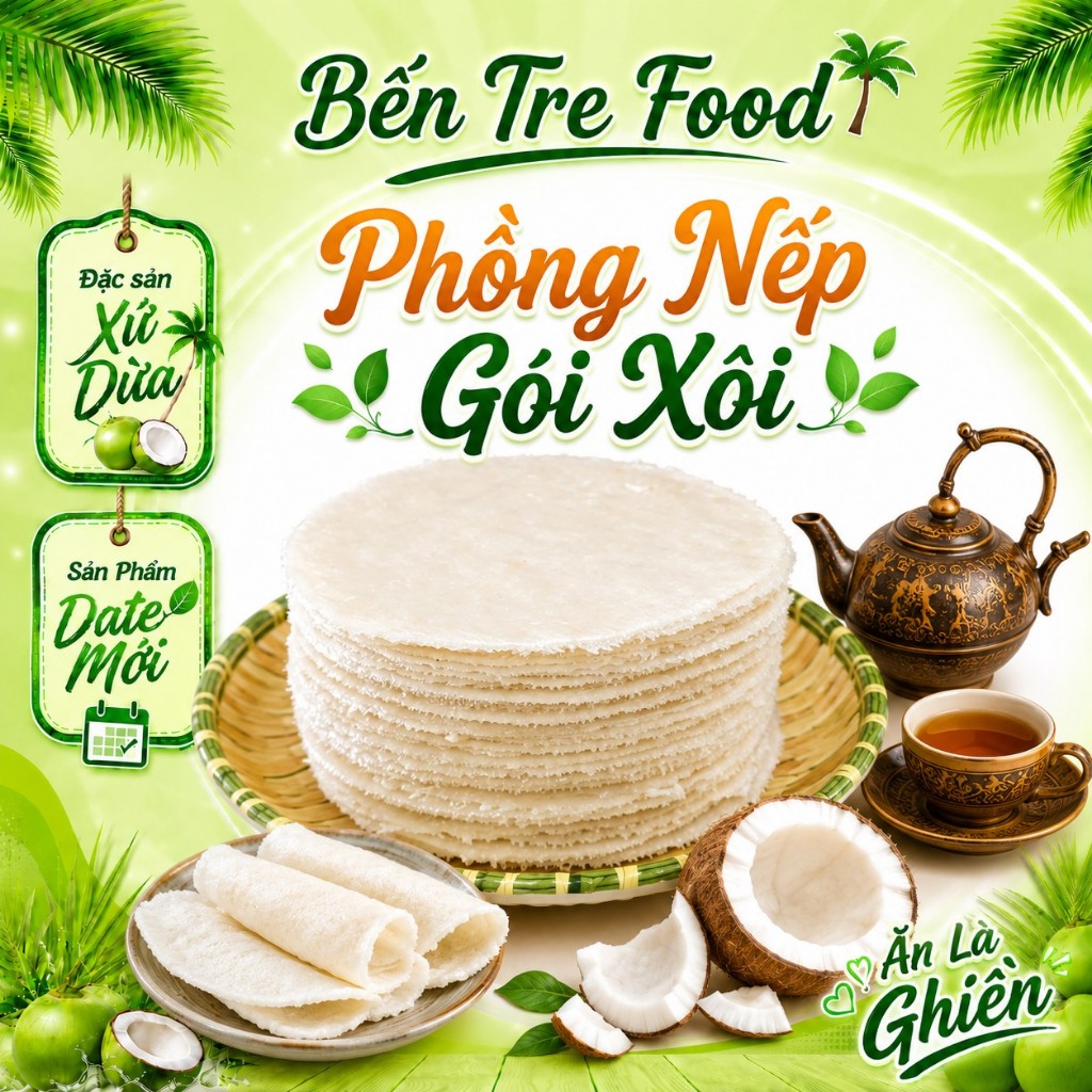 ( QUÀ TẶNG )Bánh phồng nếp ngọt ( Loại gói xôi) chưa nướng béo cốt dừa đặc sản Bến Tre