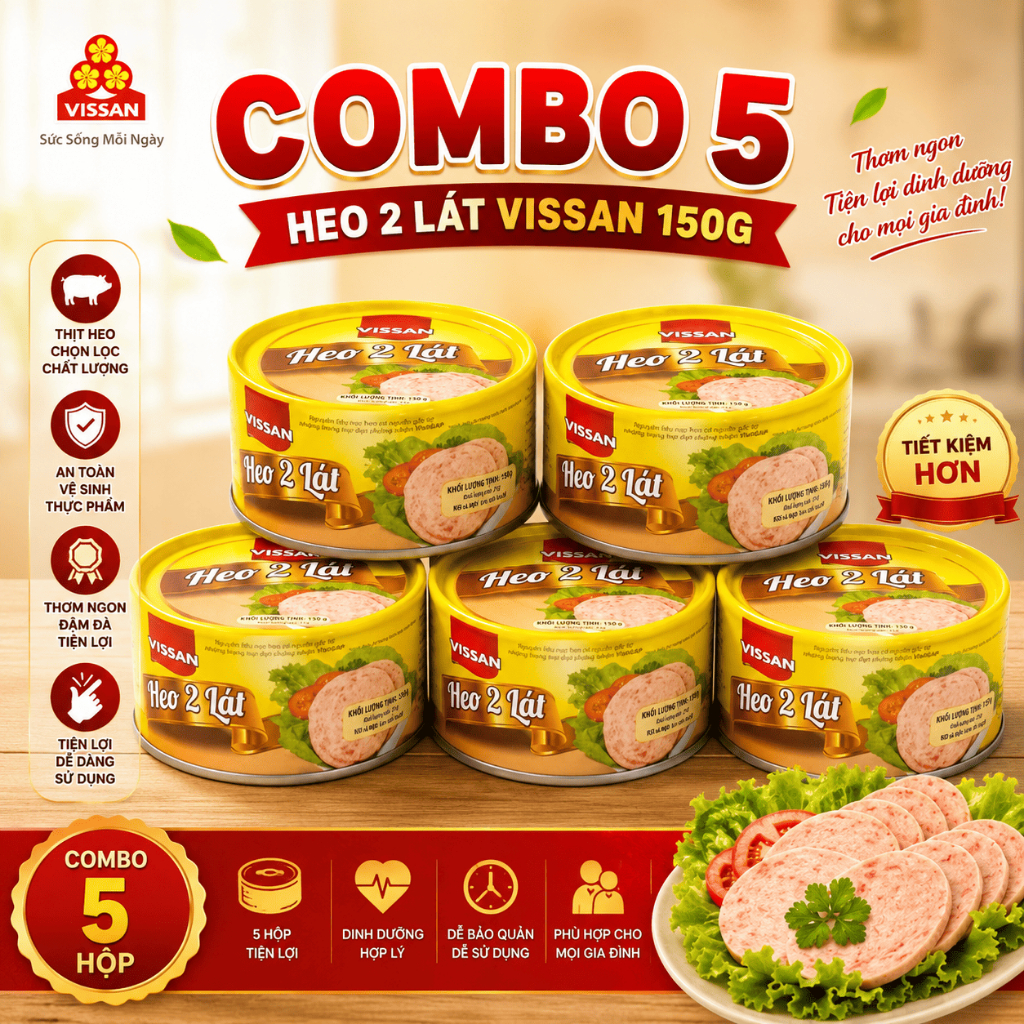 [ COMBO 5 HỘP ] Heo 2 Lát Vissan Lonin 150g Chính Hãng Date 2029