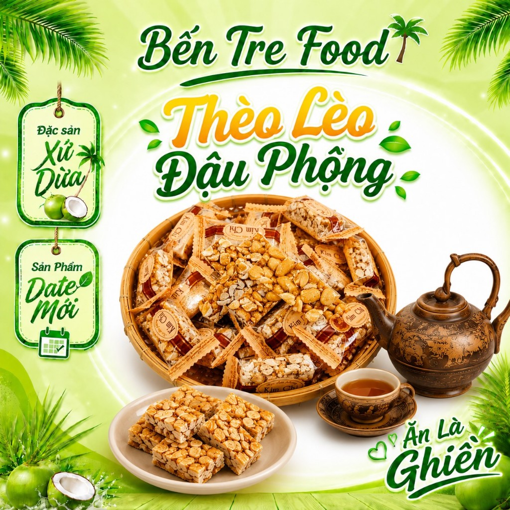 Kẹo đậu phộng (thèo lèo) đặc biệt thơm giòn béo 1kg- Đặc Sản Bến Tre Shop
