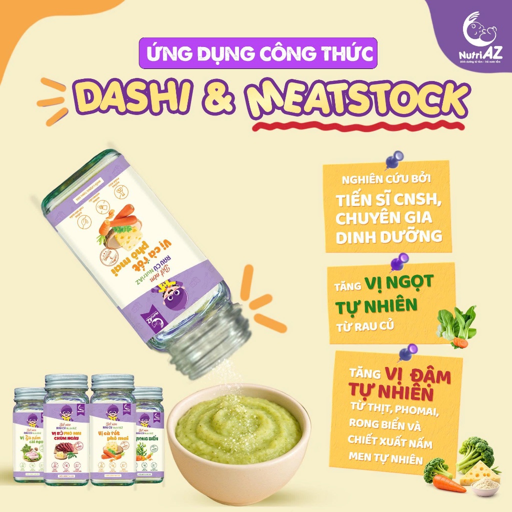 Hạt Nêm Cho Bé Ăn Dặm NutriAZ, Gia Vị Ăn Dặm Rau Củ An Toàn Cho Bé Từ 6 Tháng Tuổi, Không Muối