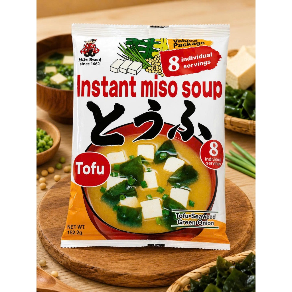 Súp Miso Nhật Bản - Rong Biển Wakame - Đậu Hũ - Canh Rong Biển Ăn Liền, 8 Phần Ăn/Gói