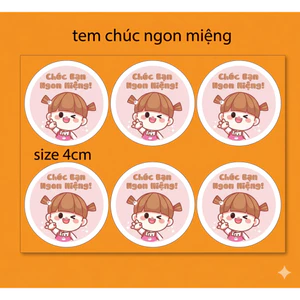 50 sticker Tem dán Chúc bạn ngon miệng - dán sản phẩm đồ ăn, đồ uống,..