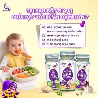 Combo 3 Gia Vị Ăn Dặm Cho Bé NutriAZ, Bột Hành Bột Tỏi Bột Sả An Toàn Cho Bé Từ 6 Tháng Tuổi