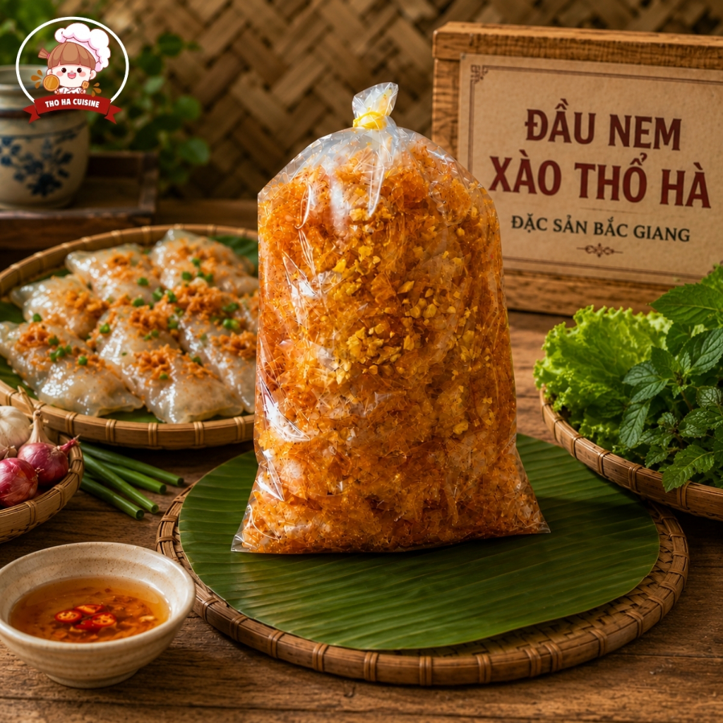 Đồ ăn vặt đầu nem xào Thổ Hà đặc sản truyền thống của làng quê Thổ Hà phù hợp với mọi lứa tuổi
