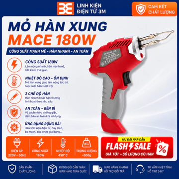 Mỏ Hàn Xung Mace MT-SG180P Công Suất 180W Tặng Kèm Mỡ Hàn Và Đầu Mỏ Hàn, Mỏ Hàn Thiếc