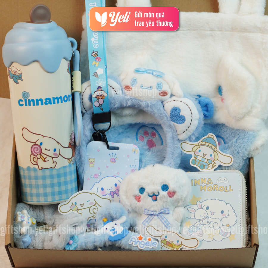 Set phụ kiện bình nước Cinnamoroll, set quà Cinnamoroll tặng sinh nhật, quà tặng bé gái, người yêu