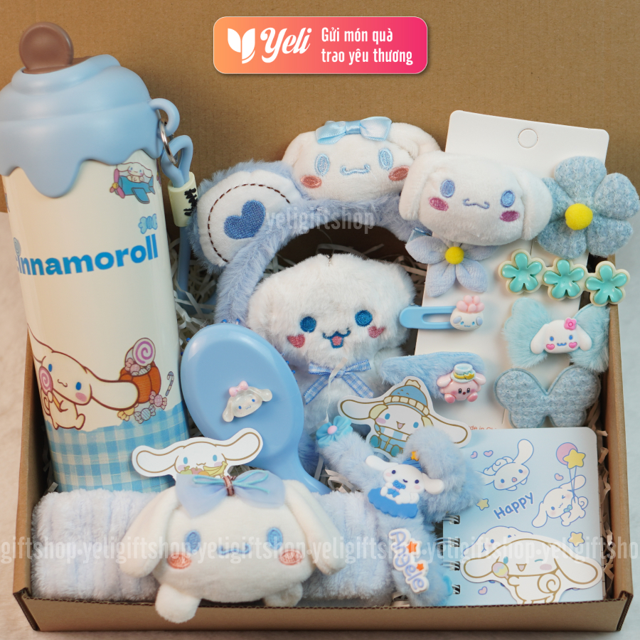 Set phụ kiện bình nước Cinnamoroll, set quà Cinnamoroll tặng sinh nhật, quà tặng bé gái, người yêu