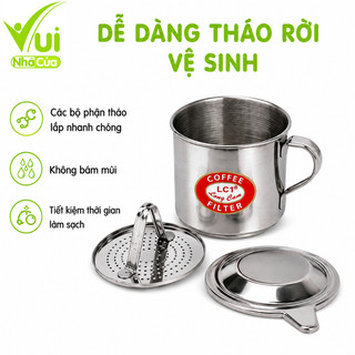 Bộ Phin Pha Cafe Inox Lưới Vặn Có Nắp Đậy GD242 - Phin Cà Phê Lưới Cài Nén Cafe Đều Inox Chống Gỉ