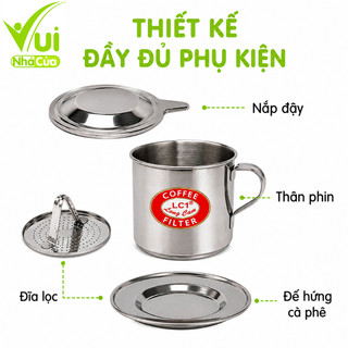 Bộ Phin Pha Cafe Inox Lưới Vặn Có Nắp Đậy GD242 - Phin Cà Phê Lưới Cài Nén Cafe Đều Inox Chống Gỉ