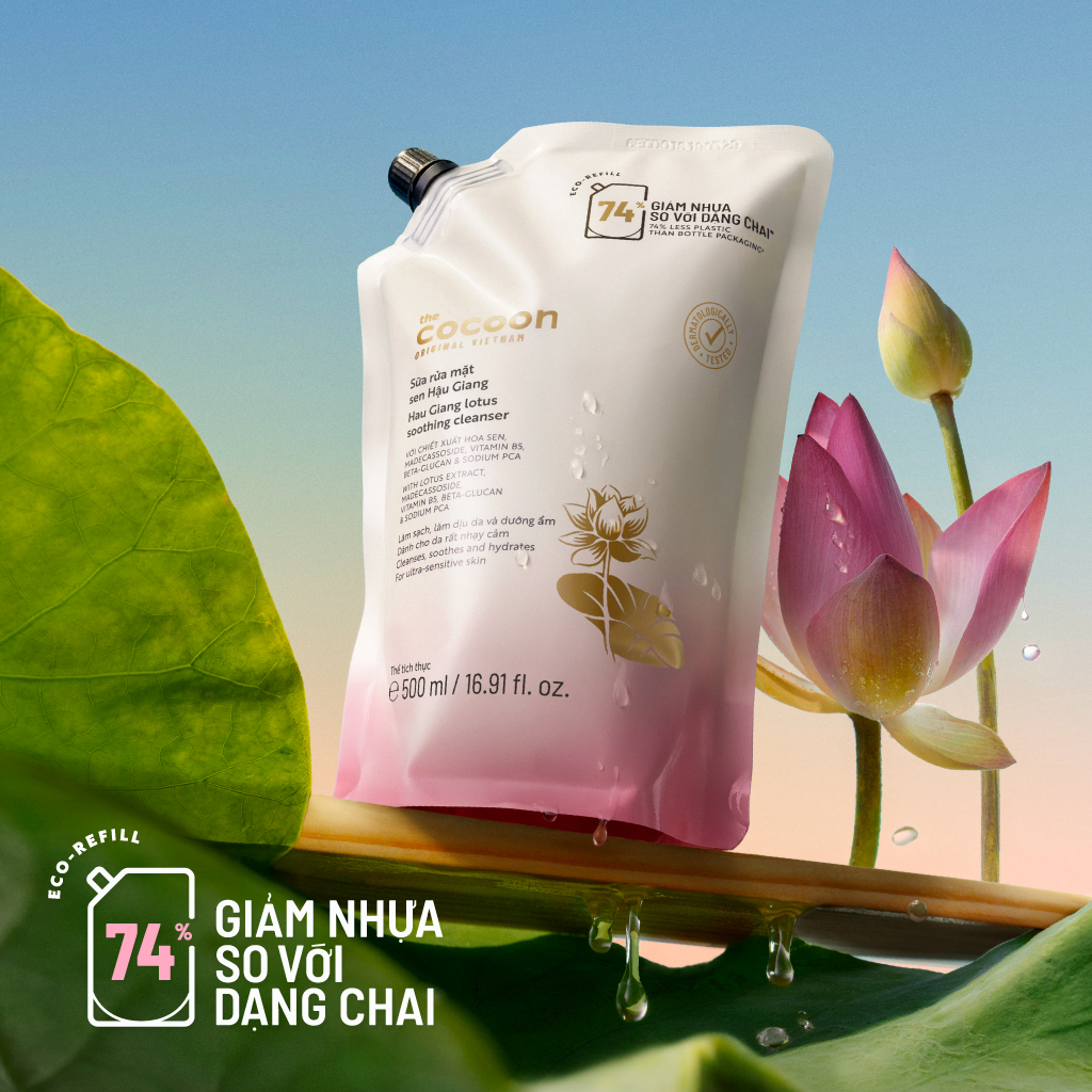 Túi Refill Supersize - Sữa rửa mặt sen Hậu Giang Cocoon 500ml