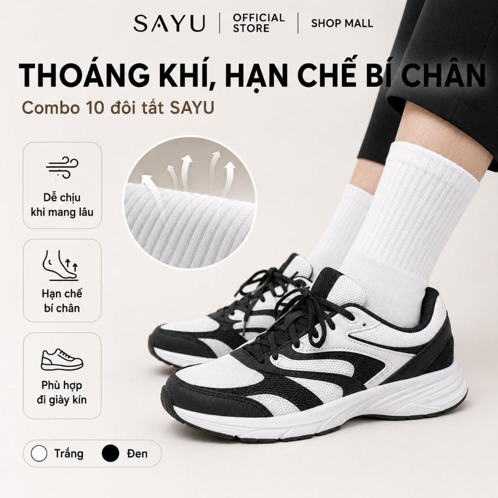 Combo 5 Đôi Vớ Trơn Unisex Nam Nữ SAYU Basic Cao Cấp Đủ Dáng Cổ Ngắn Trung Cao