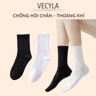 Tất vớ nữ nam VECYLA cao cổ T797 dễ thương hàn quốc,  2 màu Đen - Trắng dễ phối đồ