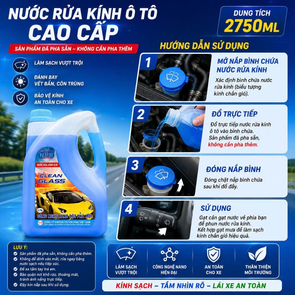 Nước Rửa Kính Cao Cấp, Làm Sạch Kính Xe Hơi NPR JAPAN 2.75L