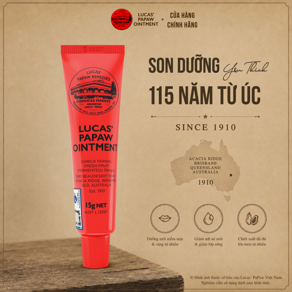 【Bán Chạy】Son Dưỡng Đu Đủ Lucas Papaw Úc 115 Năm - Dưỡng Môi Mềm Mịn, Giảm Khô Nứt Môi & Gót Tay Chân