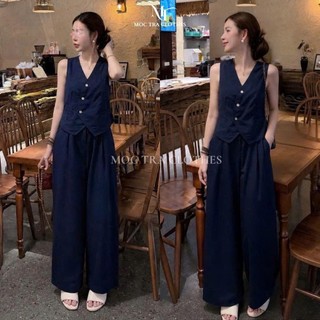 Set bộ gile than Loại 1 thiết kế áo sát nách mix quần suông basic trẻ trung, Bộ đồ nữ sanh chảnh vintage thanh lịch