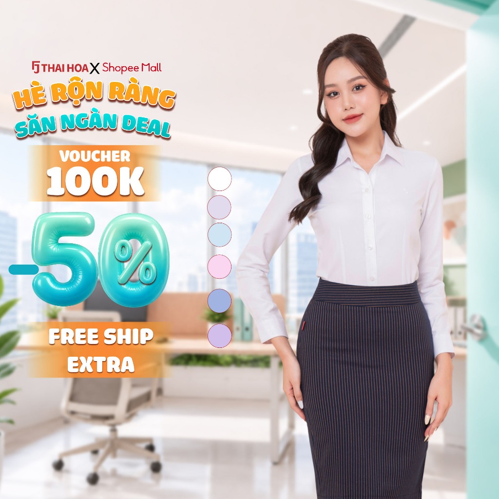 Áo sơ mi nữ dài tay R05 thiết kế công sở form ôm kẻ nhuyễn nhiều màu cao cấp Thái Hòa