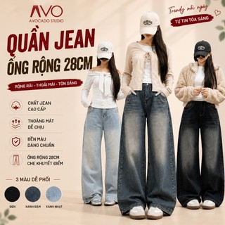 Quần Jean Nữ ống SIÊU RỘNG cạp cao Avo Avocado Phong Cách Hàn Quốc TÔN DÁNG chất bò mềm denim đầy đủ size